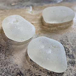 3 White Sea Glass Buttons, 7/8" Natural Ocean-Tumbled  #BCH-68