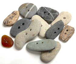 Beach Stone Buttons, Twelve Natural Real Ocean Tumbled  $25/Set of 12 Mixed #BCH-71