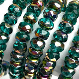 Emerald Czech Glass Fire-Polished Glass Beads, 4x5mm, 3.5" Strand of 30 Beads #L-790