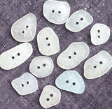 White Sea Glass Buttons, Natural Real Ocean Tumbled  $45/Set of 12  #BCH-76