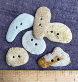 Six Large Beach Stone Buttons, Natural Real Ocean Tumbled  $15/Set of 6  #BCH-78