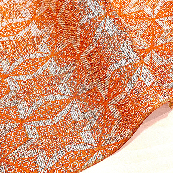 Orange Star-Hexagon Pongee Kimono Silk from Japan By the Yard  #327