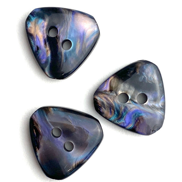 SALE Black "Tahitian Pearl" Vintage 5/8" Resin Triangle Iridescent 2-Hole Button 14mm  #MV-3