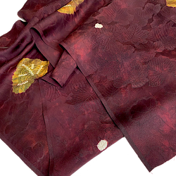 Cabernet Maple Leaves, Shibori/Jacquard Vintage Kimono Silk Piece from Japan, 14" x 45"  #AR125