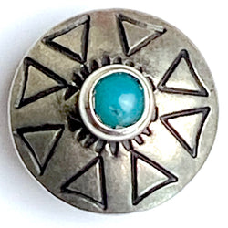 Re-Stocked, Eight Triangles with "Turquoise" Stone, Nickel Silver Shank Back 5/8" Concho Button #SW-261