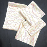 Bamboo Leaf Curves Satin, Vintage Kimono Silk from Japan, Four long skinny pieces  #685