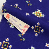 New Markdown, $7/yd, Blue Navy WOOL Faux Ikat Vintage Kimono Fabric By the Yard #436