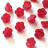 SALE, TWELVE Tiny Red Flowers Vintage Glass 1/4" button-beads, 12-Pack   #GL389