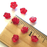 SALE, TWELVE Tiny Red Flowers Vintage Glass 1/4" button-beads, 12-Pack   #GL389