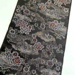 Black/Browns Floral Ikat, Vintage Kimono Silk By the Yard from Japan #339