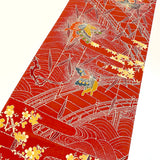 Sale, Flight Over Bridges Tomato Red Drapey Vintage Kimono Silk from Japan, 14" x 62" Piece   #AR-53