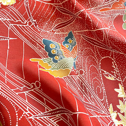 Sale, Flight Over Bridges Tomato Red Drapey Vintage Kimono Silk from Japan, 14" x 62" Piece   #AR-53