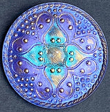 Periwinkle/Teal Sacred Flower Handpainted Czech Lacy Glass 1-1/4", Susan Clarke #SC-512