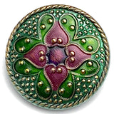 Plum / Green Sacred Flower Handpainted Czech Lacy Glass 1-1/4", Susan Clarke #SC-575