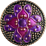 Purple/Purple/Black Sacred Flower Handpainted Czech Lacy Glass 1-1/4", Susan Clarke #SC-517