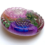 Hand Painted Lotus Flower Czech Glass Button by Susan Clarke, Lavender 1-1/16" OOAK  #SC256-C