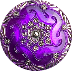 Dark Purple Large Deco Hexagon Czech Glass Button Handpainted by Susan Clarke, 1-5/8", #SC885H