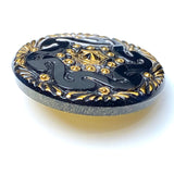 SALE Black/Gold Czech Glass Button 1-1/16", Lacy Glass by Susan Clarke  #SC1519C