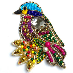 OUTLET ITEM Beaded Sparrow Sew-On Patch Handmade in India, 4" Left-Facing