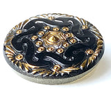 SALE Black/Gold Czech Glass Button 1-1/16", Lacy Glass by Susan Clarke  #SC1519C