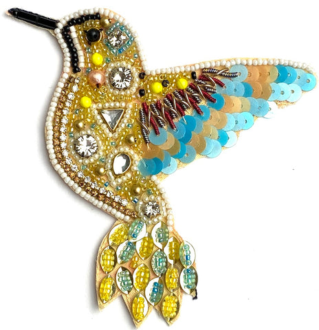 OUTLET ITEM Beaded Hummingbird Sew-On Patch Handmade in India, 4"