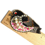 OUTLET ITEM Beaded Black Bird Sew-On Patch Handmade in India, 4"