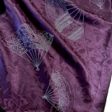 SALE, Purple Fans Silk Satin Jacquard Vintage Liquid Drape Kimono Piece from Japan, 14" x 39" Piece   #AR60