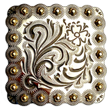 Silver/Gold One Flower 2.25" Square Engraved Concho Screwback  #SWM-11
