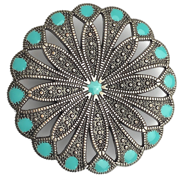 Blue-Green Sixteen-Spot 1.5" Flower Concho 1-1/2" Screwback Silver  #SWM-29