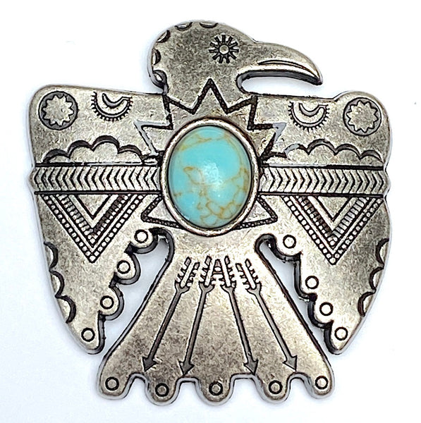 1-1/2" Silver/Turquoise Thunderbird Screw Back Concho 1.5"  #SWH-122