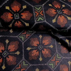 Red / Black Camellias Yuki Tsumugi Kimono Silk from Japan By the Yard #387