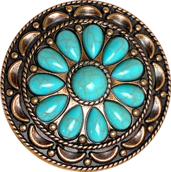 Re-Stocked, Turquoise Flower Antique Copper Concho 2" Screw Back  #SWH-136