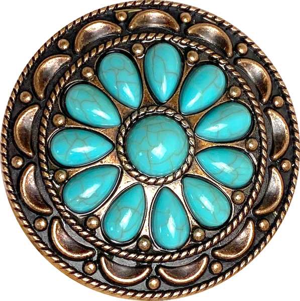 Turquoise Flower Antique Copper Concho 2" Screw Back  #SWH-136