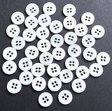 White Shell 4-Hole 7/16"- 1/2" Small Rimmed 11mm Button, Pack of 40  # LP-74