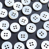 White Shell 4-Hole 7/16"- 1/2" Small Rimmed 11mm Button, Pack of 40  # LP-74