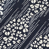 Black/Off-White Heart-Leaf Flowers Chirimen Crepe Vintage Kimono Silk  13" x 62".  #4242