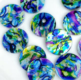 Blue Psychedelic Abstract Shell, 9/16" Colorful 14mm 2-Hole Button, Pack of 20 # LP-76