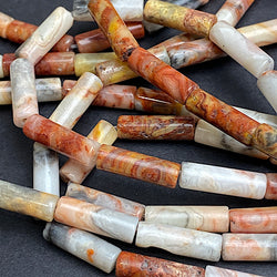 Crazy Lace Planetary Agate Gemstone Cylinder Tube Beads, 13mm x 4mm, 1/2" Long Bead, 15" Strand  #LP-08