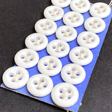 White 3/8" Four-Hole Vintage Buttons, Card of 18, Porcelain, Never Circulated #BK-403