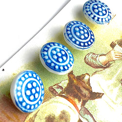 Set of 4 Blue/White 5/8" Dotty Vintage Glass Vintage Buttons, Pre-WWII, New Old Stock,  #BK-408