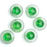 Set of 6, Green/Clear Crystal 1/2" Vintage Glass Buttons, New Old Stock,  #BK-409