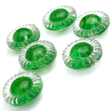 Set of 6, Green/Clear Crystal 1/2" Vintage Glass Buttons, New Old Stock,  #BK-409