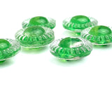 Set of 6, Green/Clear Crystal 1/2" Vintage Glass Buttons, New Old Stock,  #BK-409