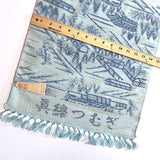 Blue Japanese Handwoven Silk Tsumugi Ikat, Vintage Kimono Fabric by the Yard # 773