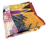 SALE Sari Kantha - Multi Brights, Hand Stitched Patchwork Quilt/Throw 39" x 60" #KN-14