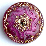 Purple Czech Lacy Glass Button 1-1/16", Susan Clarke, Handpainted  #SC1519M