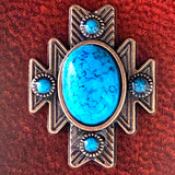 Copper/Blue Turquoise Aztec Star Screw Back Concho 1.5"  #SWH-123