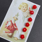 Red Vintage Glass 3/8" Buttons, 5-Sided, European New Old Stock, Card of 6, #BK-411