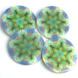 SALE  Psychedelic Star, Green, Mother of Pearl Button by Susan Clarke, 1-3/8"  #SC-1591