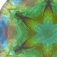 SALE  Psychedelic Star, Green, Mother of Pearl Button by Susan Clarke, 1-3/8"  #SC-1591